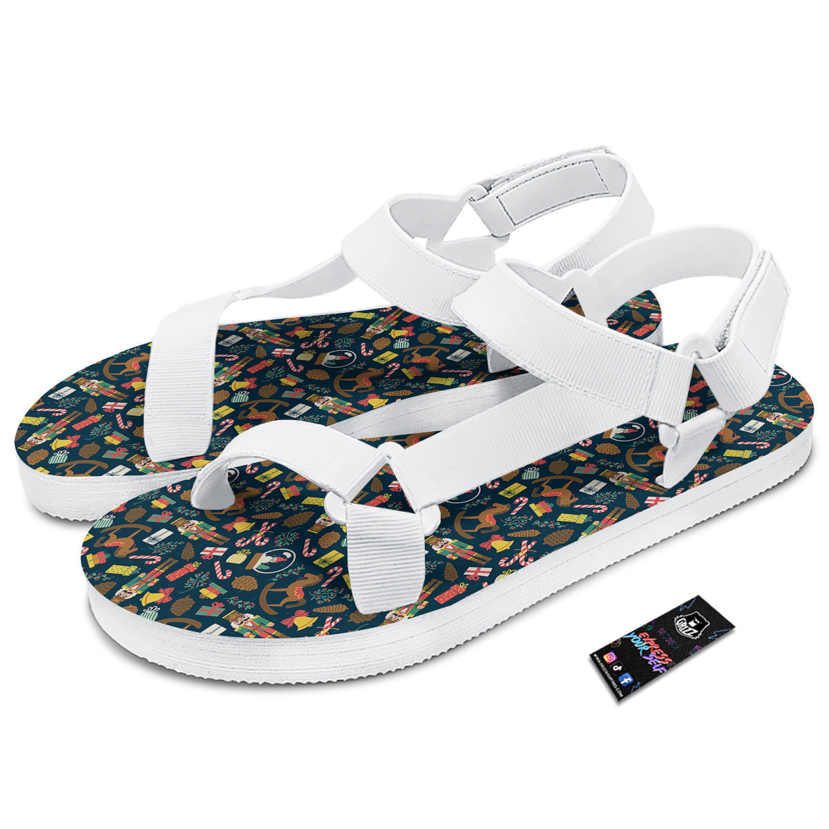 Decorations Christmas Print Pattern White Open Toe Sandals-grizzshop
