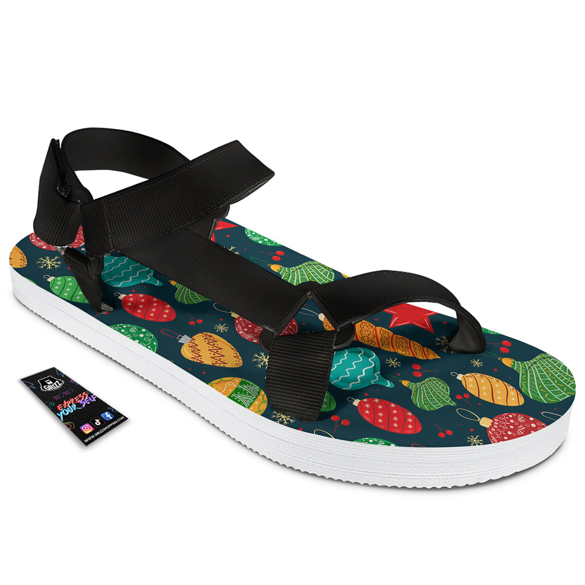 Decorations Christmas Vintage Print Pattern Black Open Toe Sandals-grizzshop