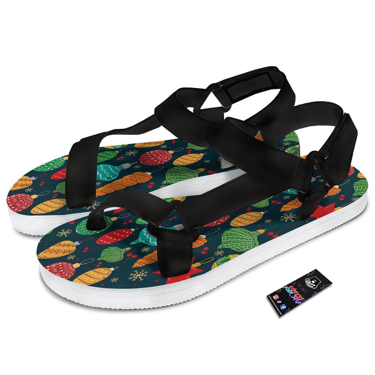 Decorations Christmas Vintage Print Pattern Black Open Toe Sandals-grizzshop