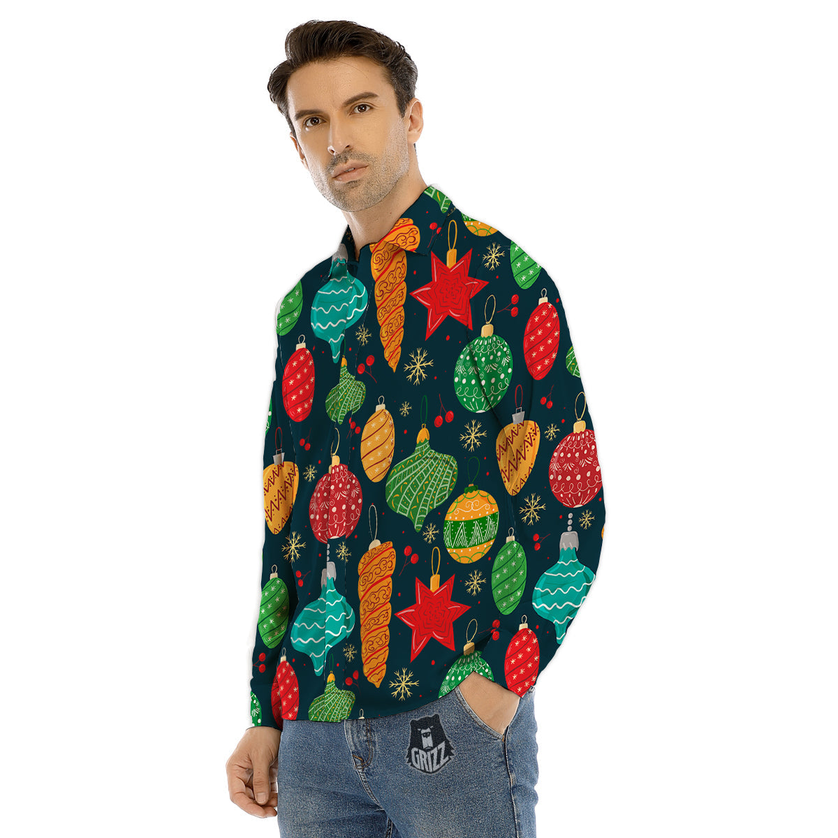 Decorations Christmas Vintage Print Pattern Men's Dress Shirts-grizzshop