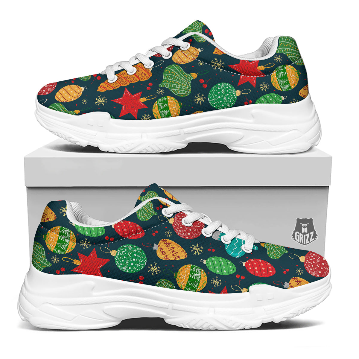 Decorations Christmas Vintage Print Pattern White Chunky Shoes-grizzshop