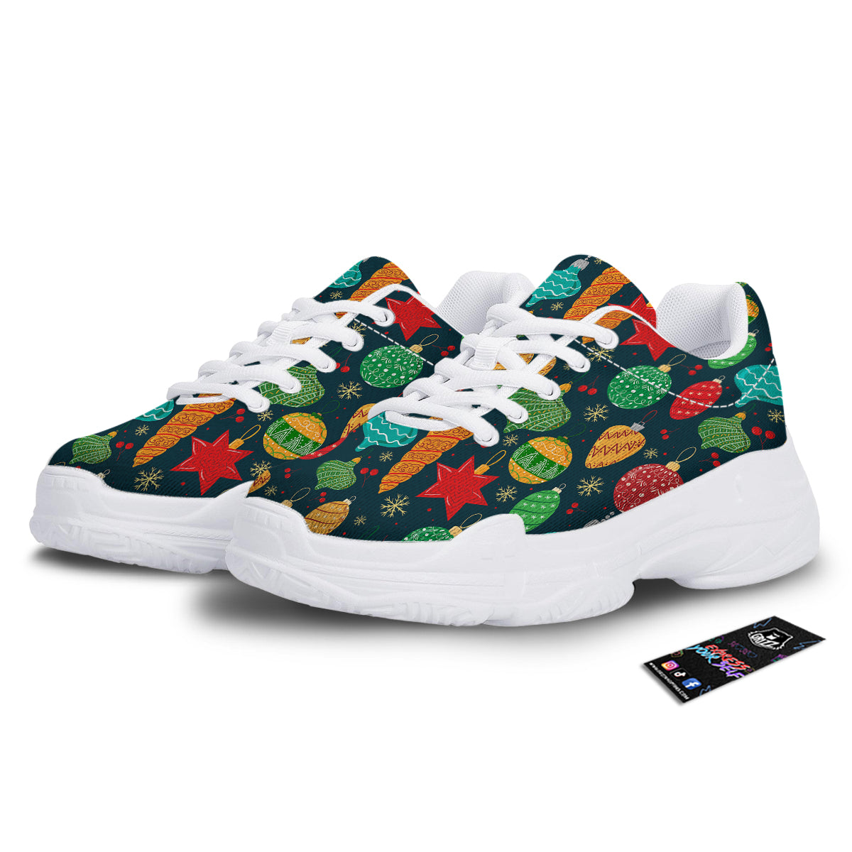 Decorations Christmas Vintage Print Pattern White Chunky Shoes-grizzshop