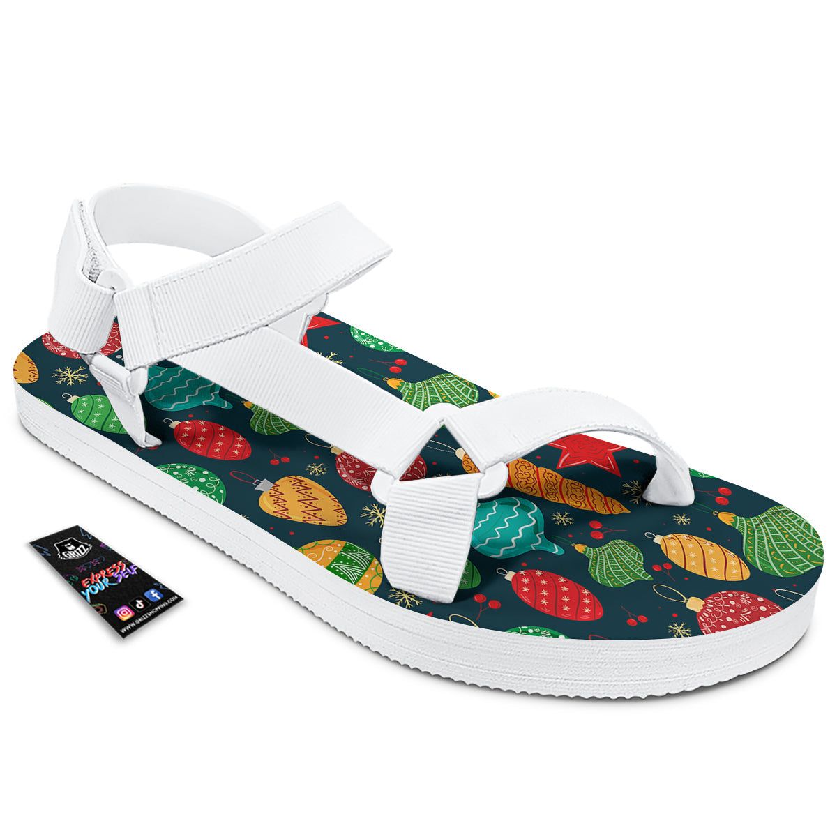 Decorations Christmas Vintage Print Pattern White Open Toe Sandals-grizzshop