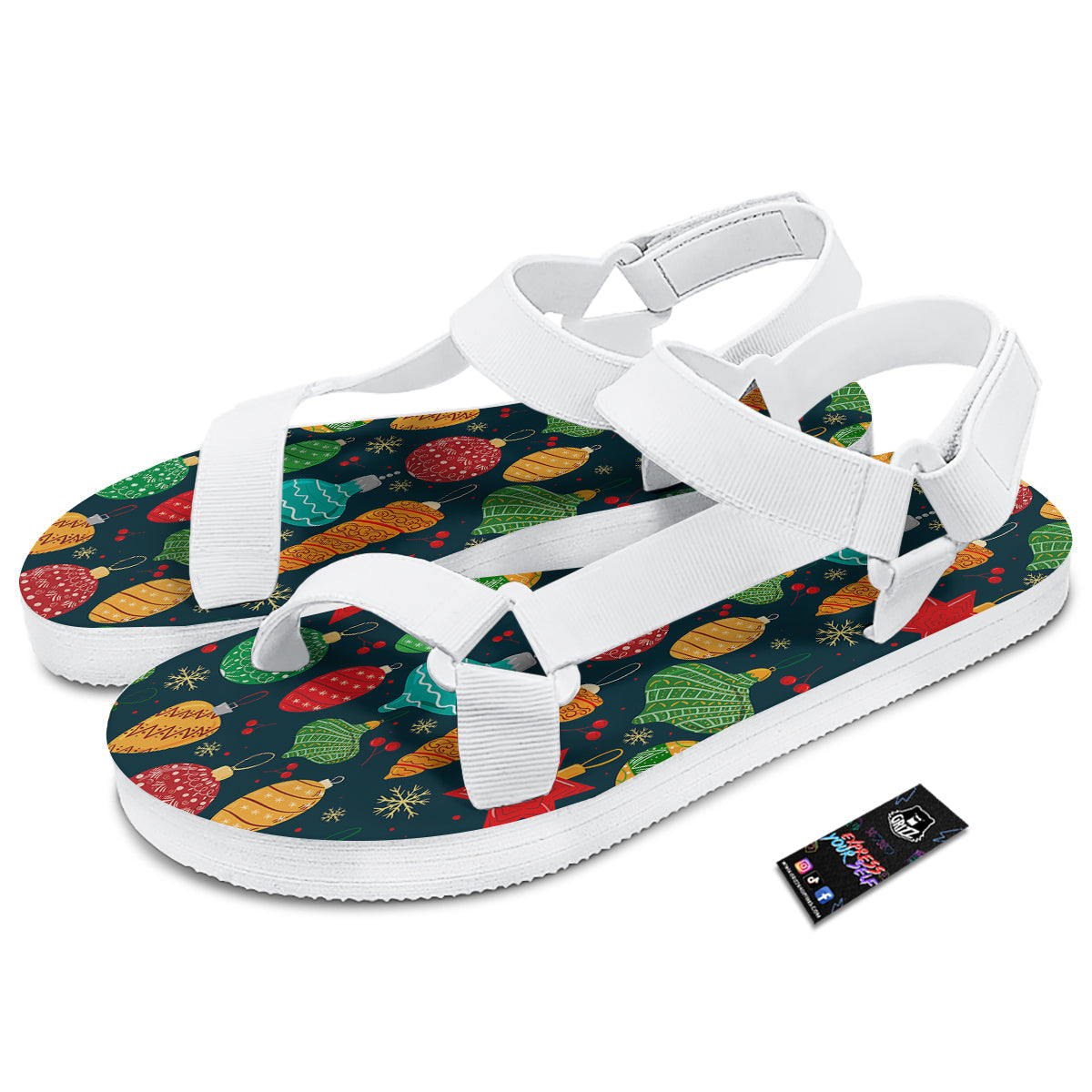 Decorations Christmas Vintage Print Pattern White Open Toe Sandals-grizzshop