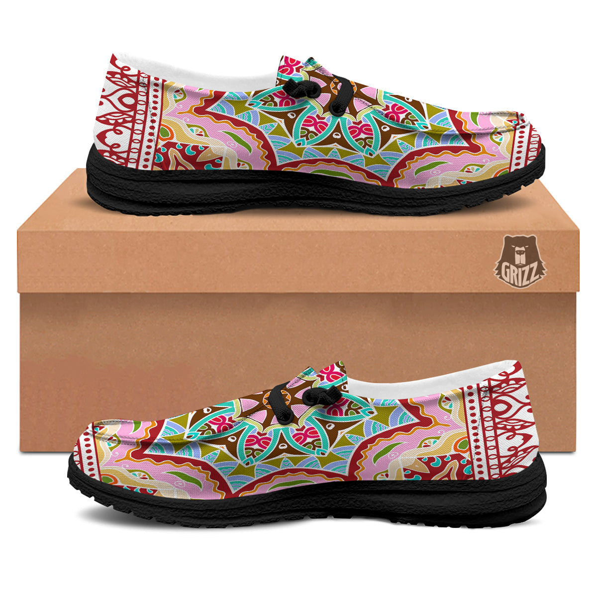 Decorative Colorful Ornament Tribal Ethnic Print Black Loafers-grizzshop