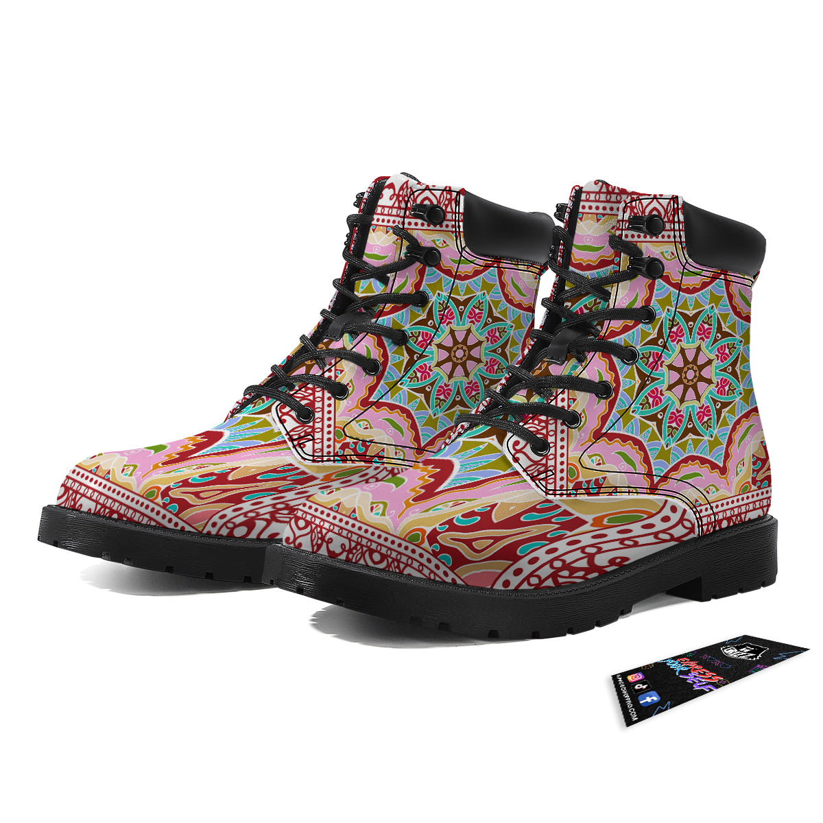 Decorative Colorful Ornament Tribal Ethnic Print Boots-grizzshop