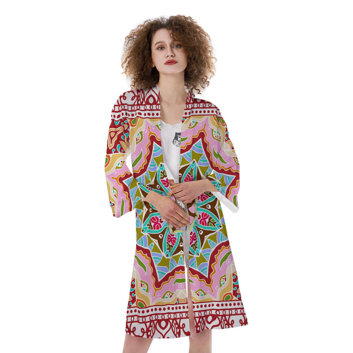 Decorative Colorful Ornament Tribal Ethnic Print Kimono-grizzshop