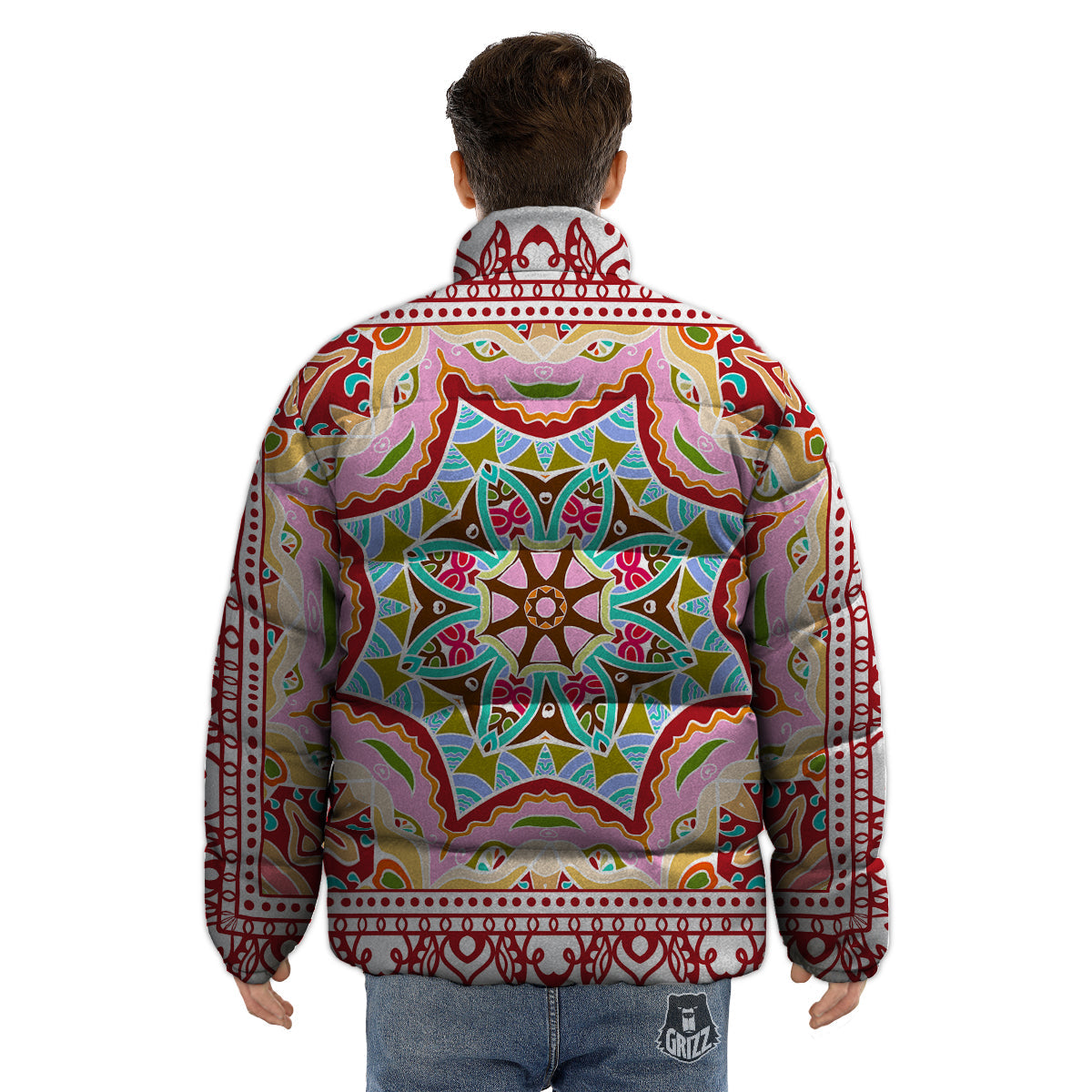 Decorative Colorful Ornament Tribal Ethnic Print Puffer Jacket-grizzshop