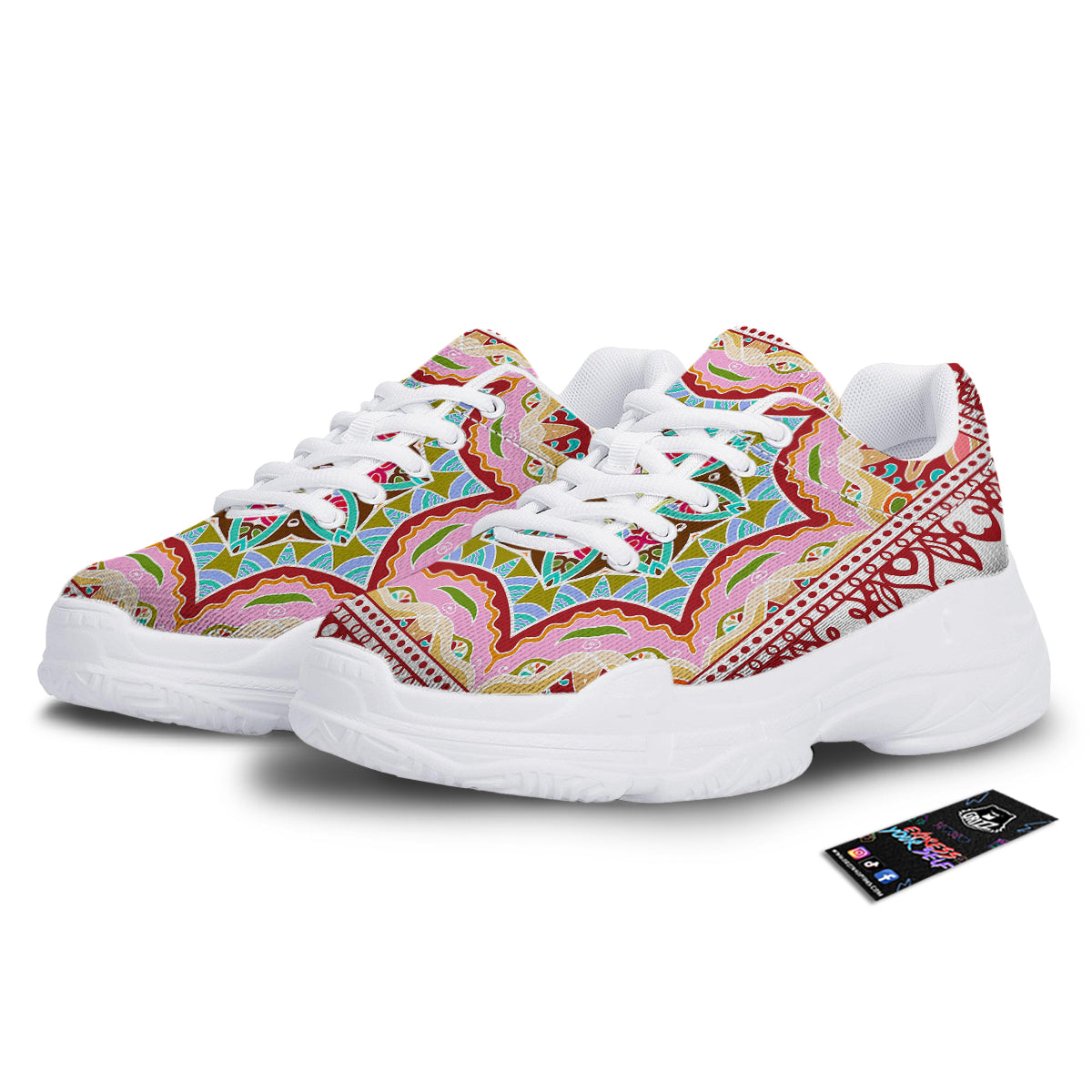 Decorative Colorful Ornament Tribal Ethnic Print White Chunky Shoes-grizzshop