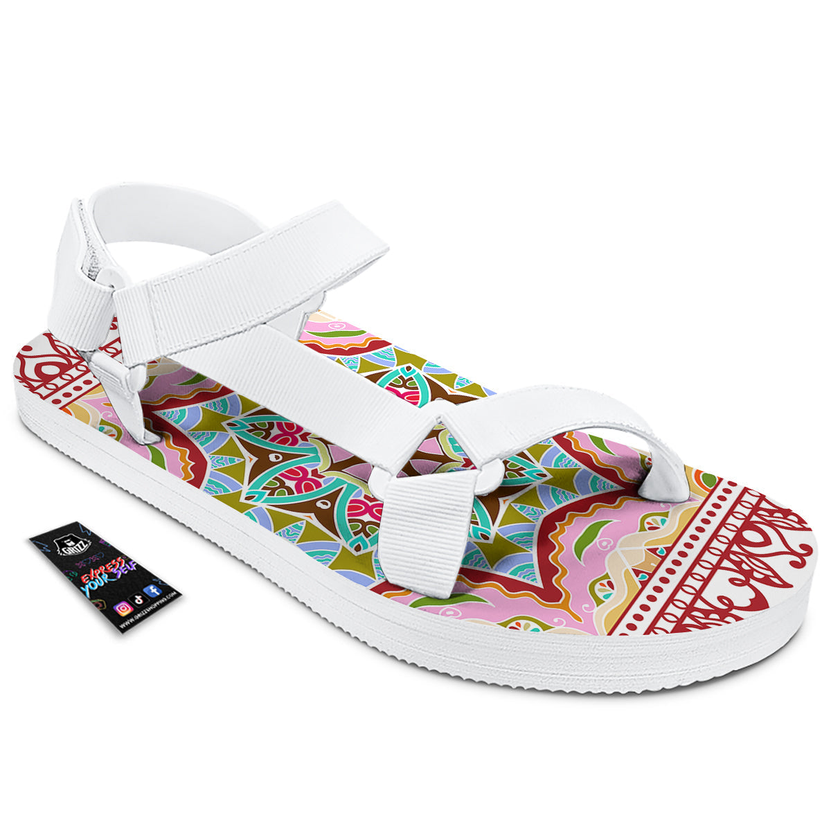 Decorative Colorful Ornament Tribal Ethnic Print White Open Toe Sandals-grizzshop