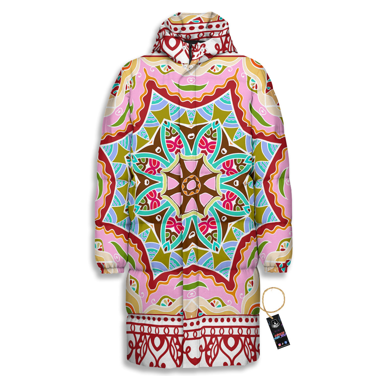 Decorative Colorful Ornament Tribal Ethnic Print Long Down Jacket