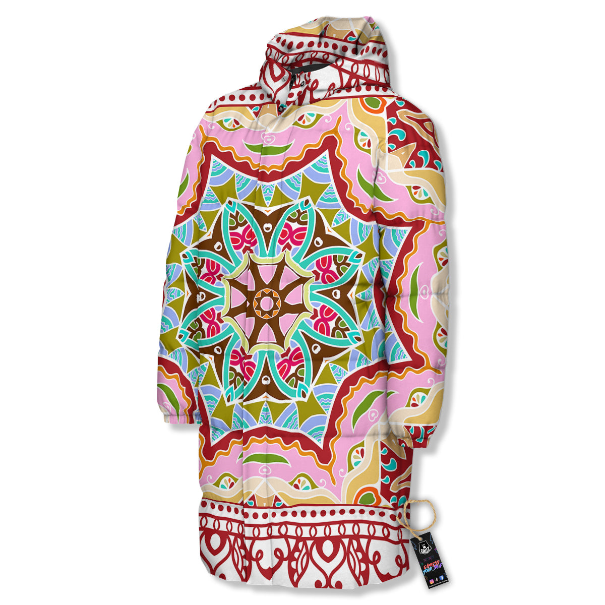 Decorative Colorful Ornament Tribal Ethnic Print Long Down Jacket