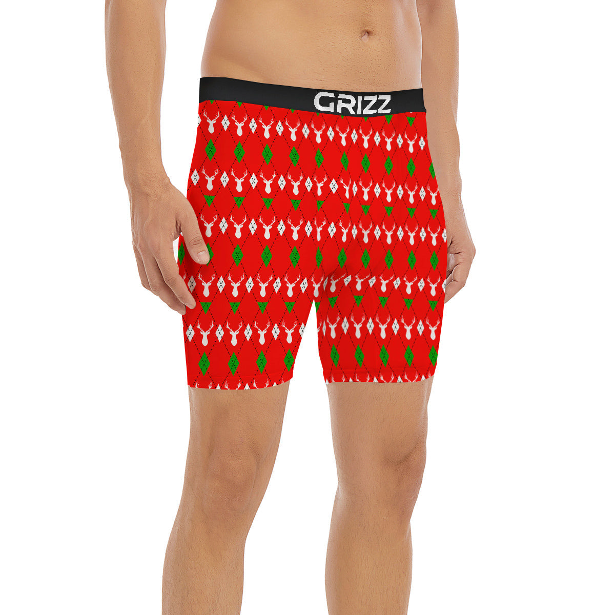 Deer Argyle Christmas Print Pattern Boxer Briefs-grizzshop