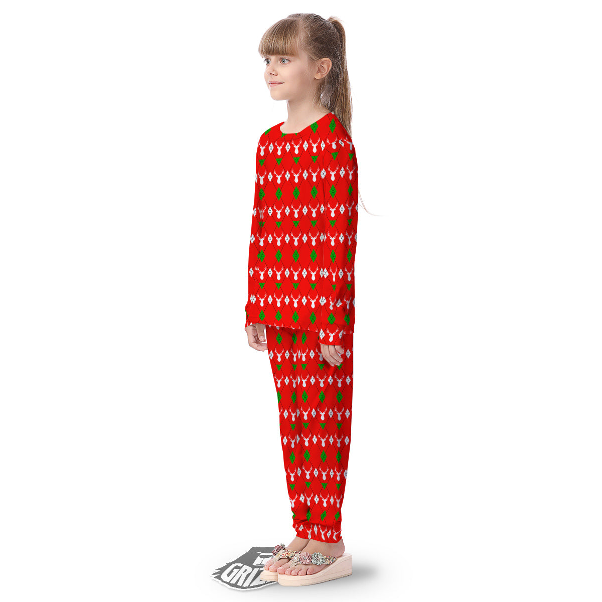 Deer Argyle Christmas Print Pattern Kid's Pajamas-grizzshop