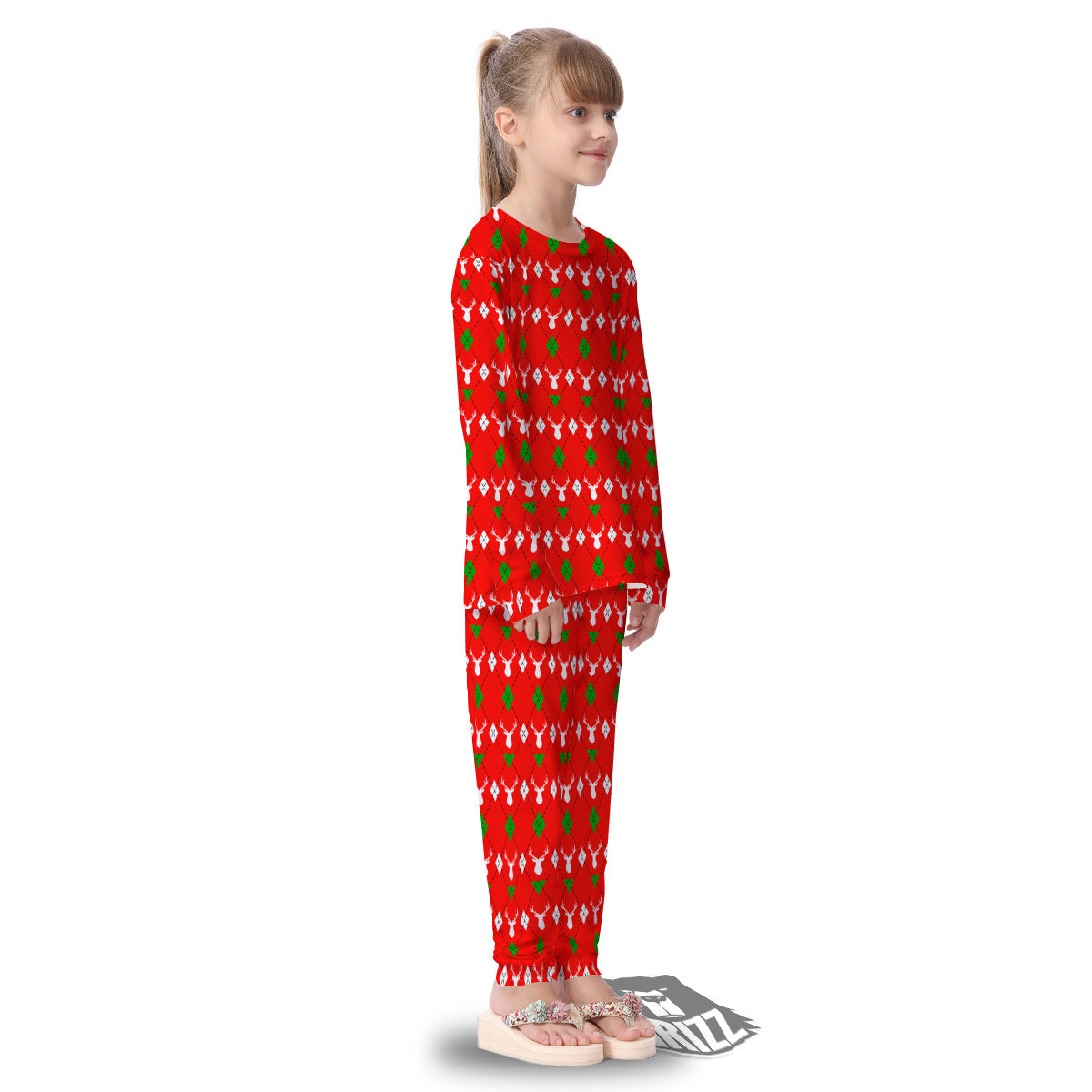 Deer Argyle Christmas Print Pattern Kid's Pajamas-grizzshop