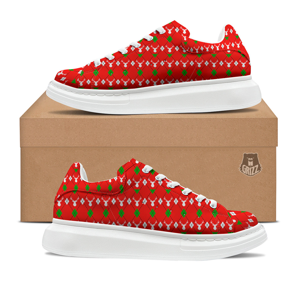 Deer Argyle Christmas Print Pattern Platform Shoes-grizzshop