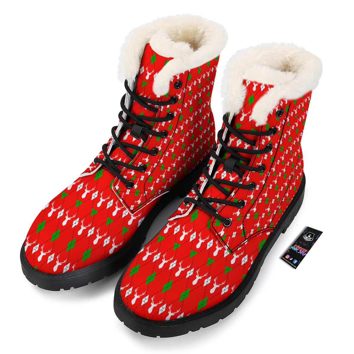 Deer Argyle Christmas Print Pattern Winter Boots-grizzshop