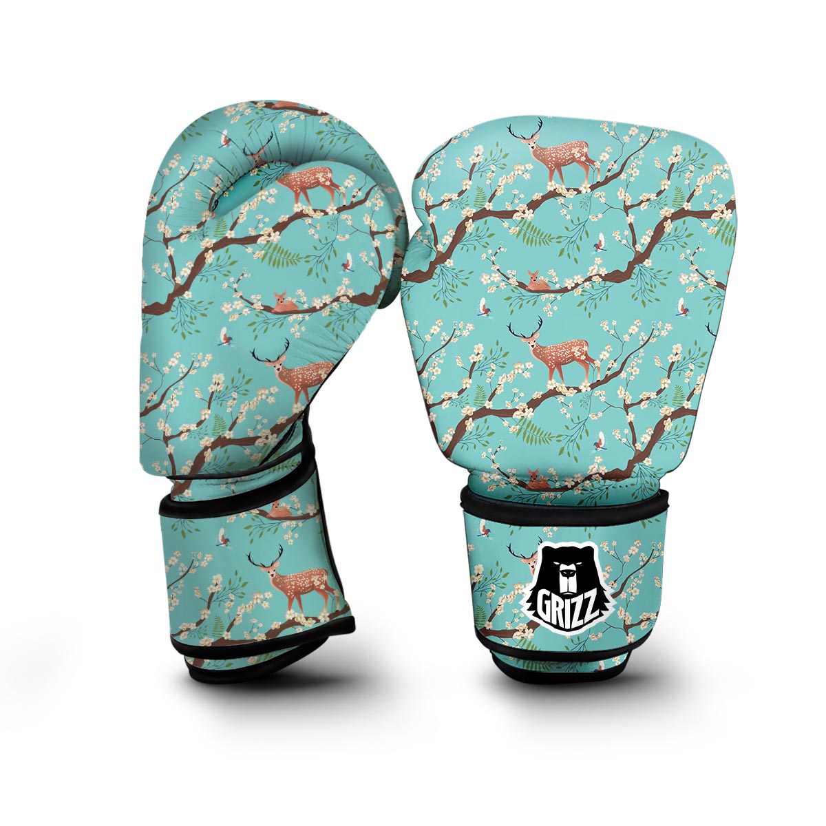 Deer Blossom Tree Pattern Print Boxing Gloves-grizzshop