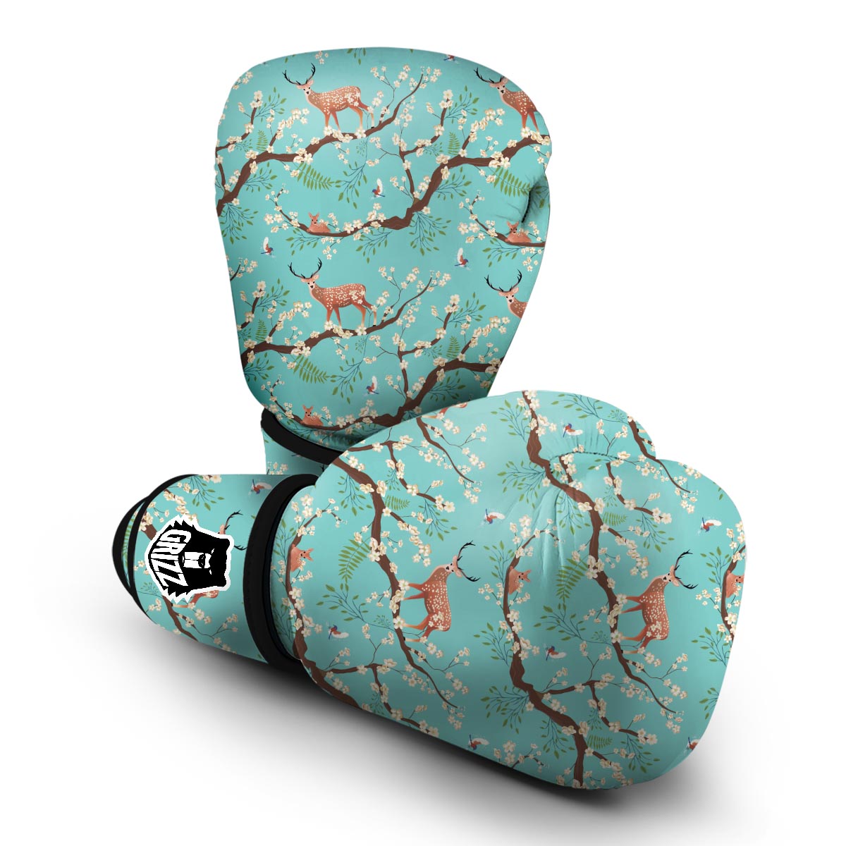 Deer Blossom Tree Pattern Print Boxing Gloves-grizzshop