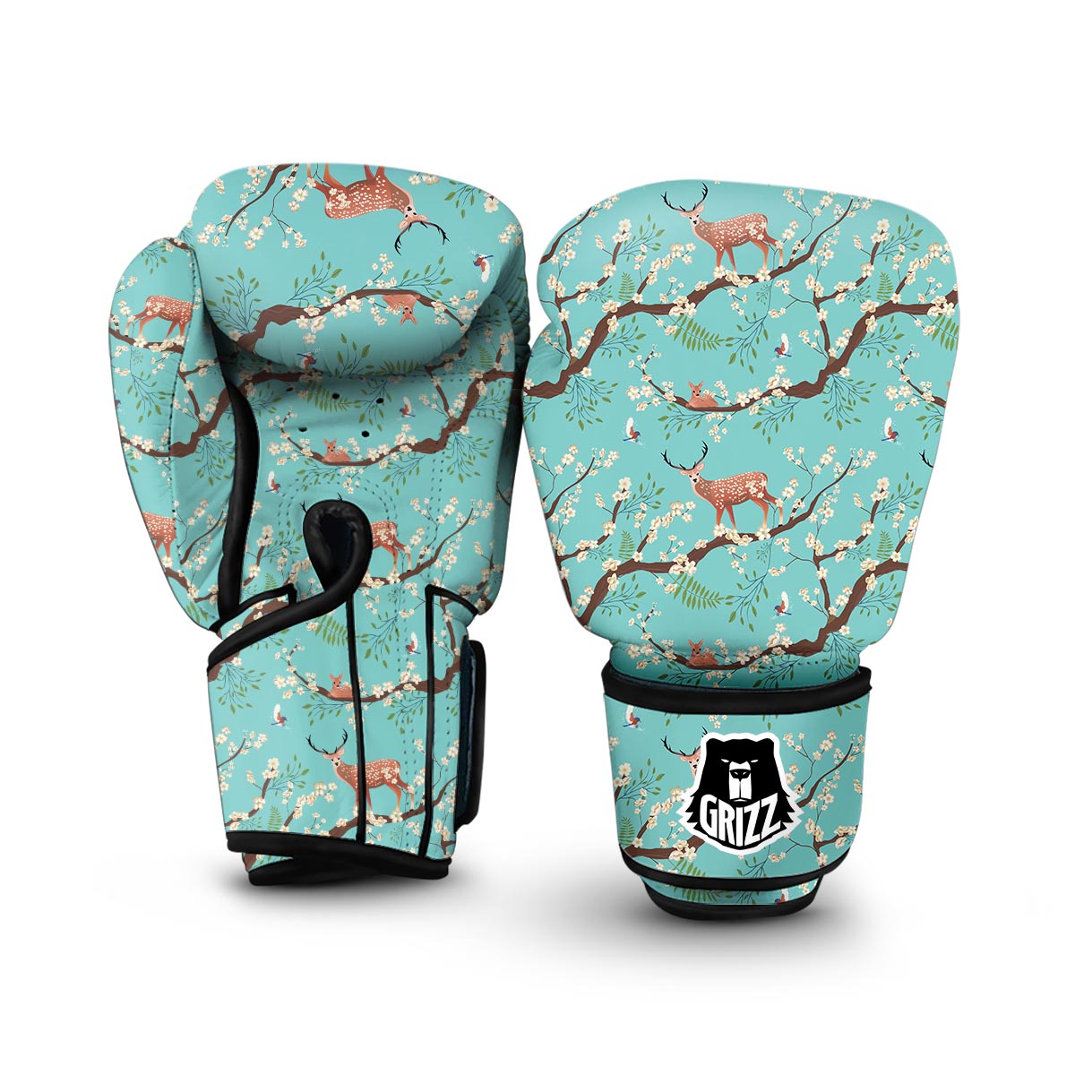 Deer Blossom Tree Pattern Print Boxing Gloves-grizzshop