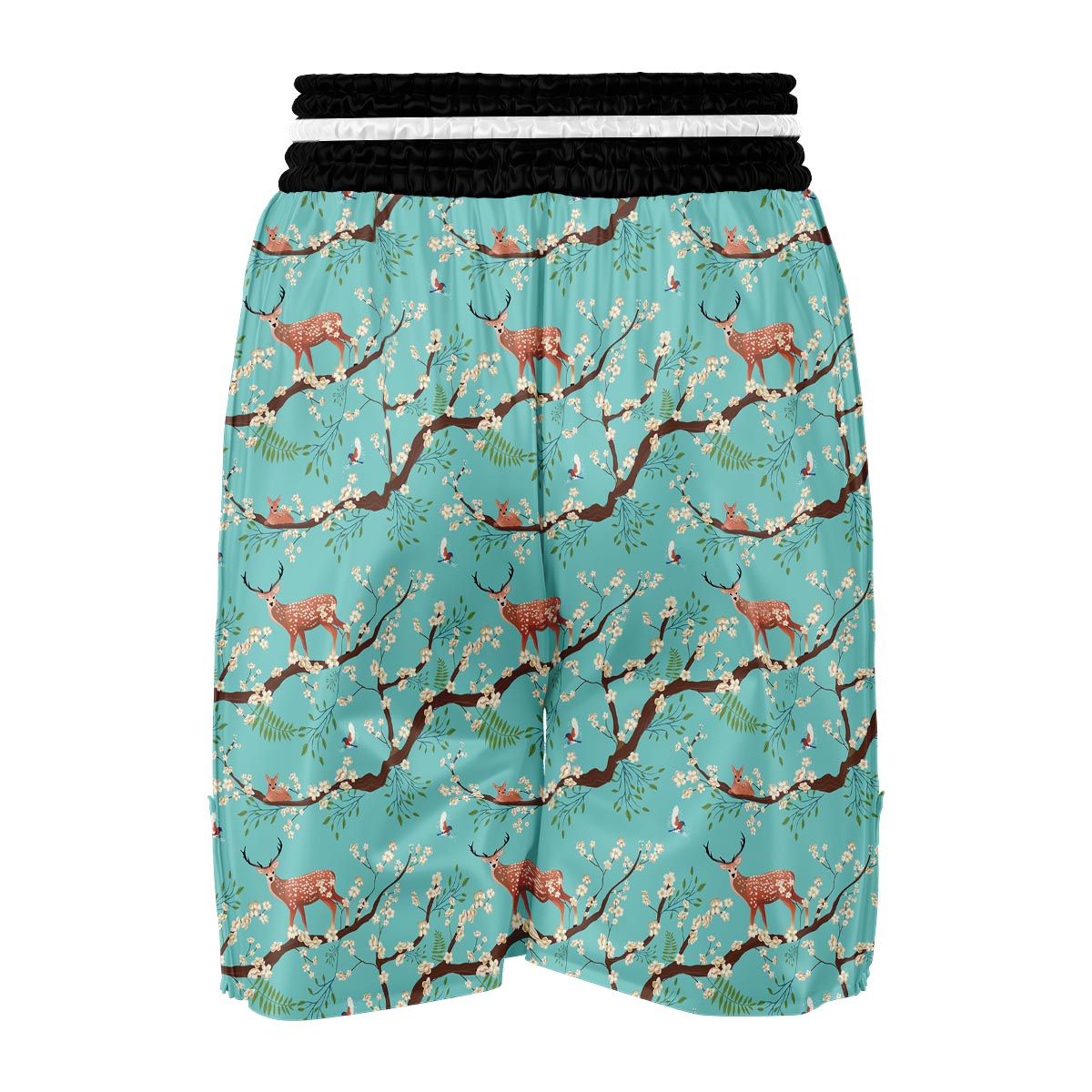 Deer Blossom Tree Pattern Print Boxing Shorts-grizzshop