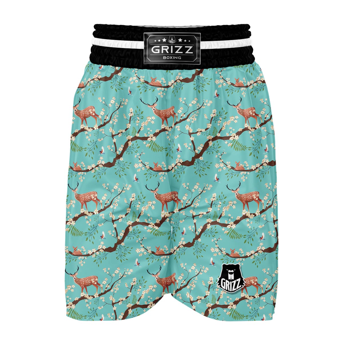 Deer Blossom Tree Pattern Print Boxing Shorts-grizzshop