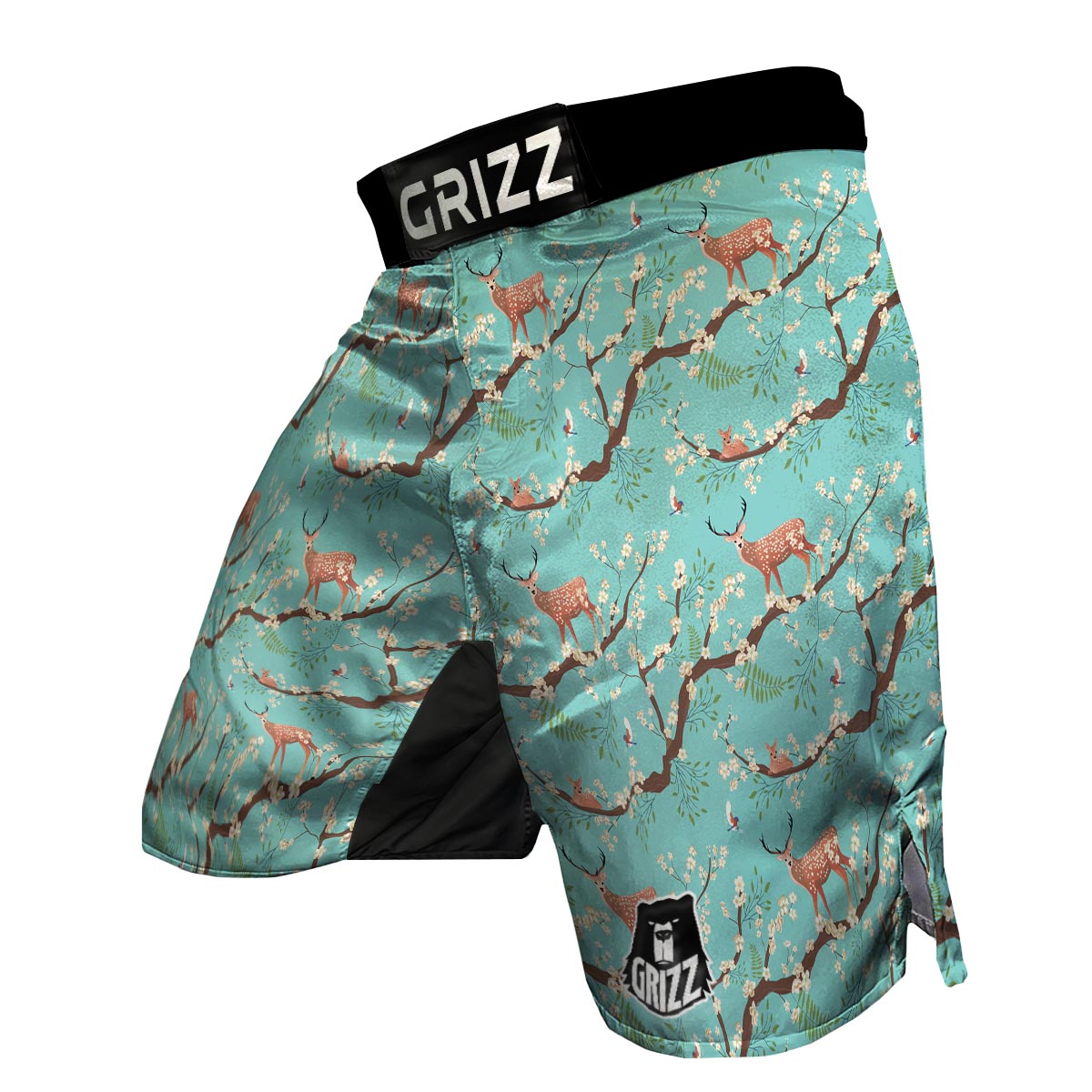 Deer Blossom Tree Pattern Print MMA Shorts-grizzshop