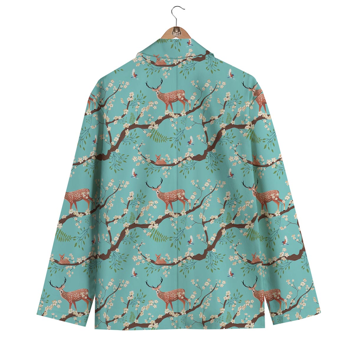 Deer Blossom Tree Pattern Print Men's Blazer-grizzshop