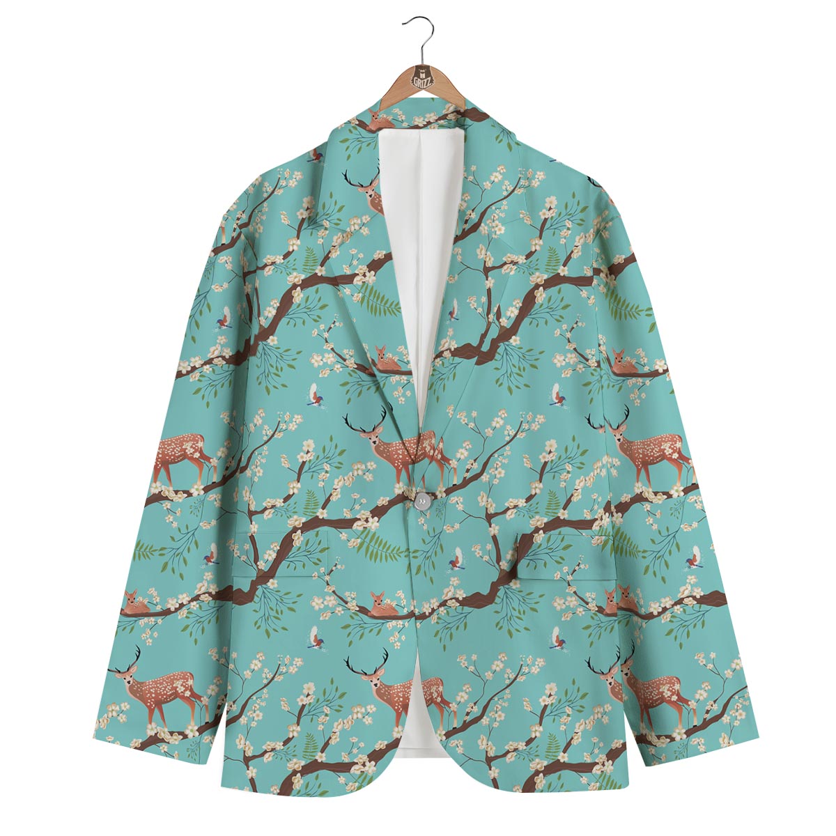 Deer Blossom Tree Pattern Print Men's Blazer-grizzshop
