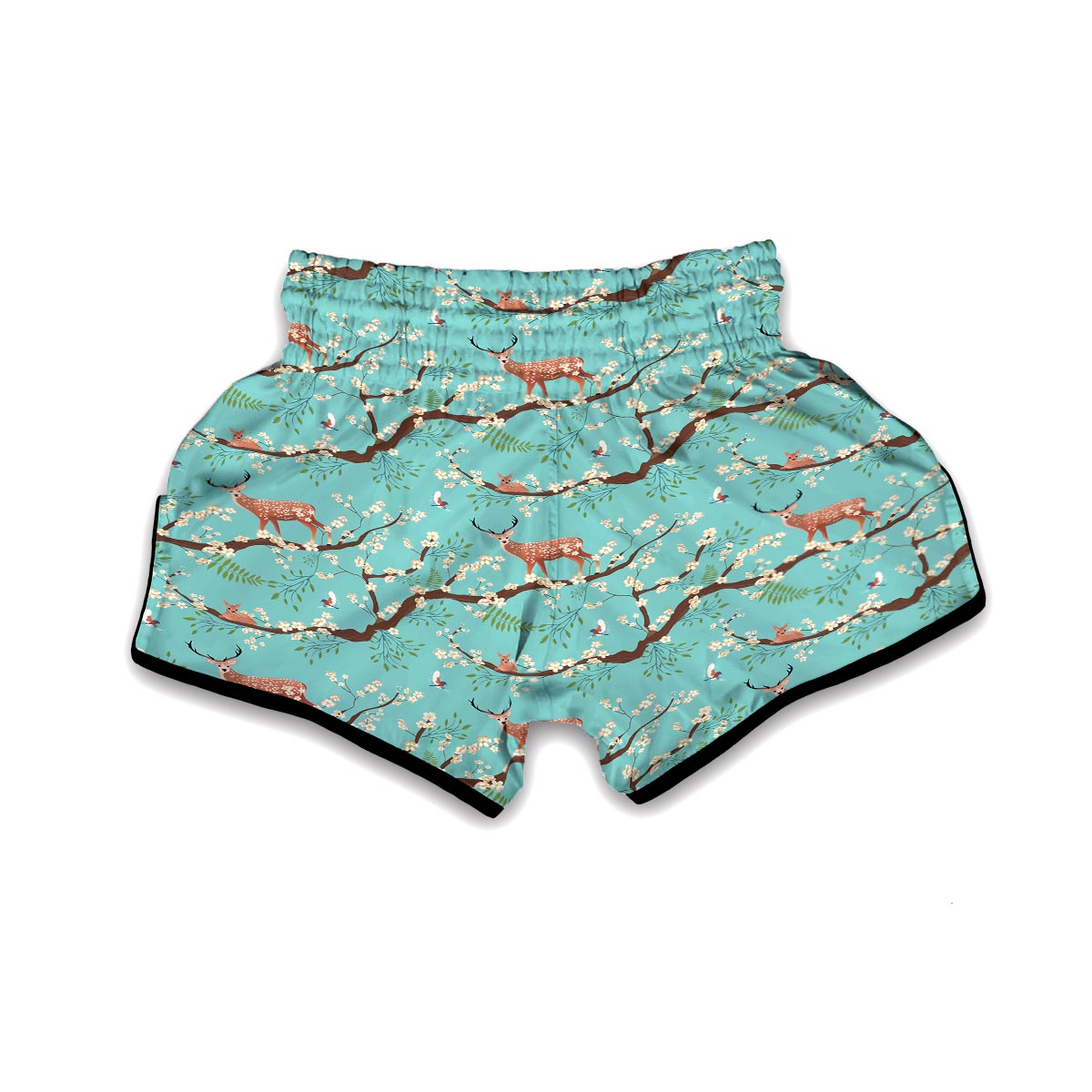 Deer Blossom Tree Pattern Print Muay Thai Boxing Shorts-grizzshop