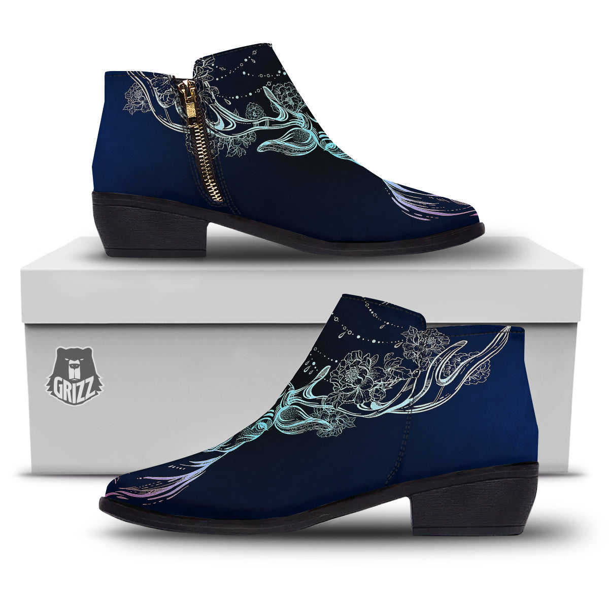 Deer Bohemian Spiritual Print Ankle Boots-grizzshop