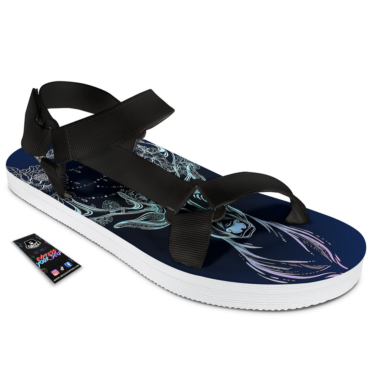 Deer Bohemian Spiritual Print Black Open Toe Sandals-grizzshop