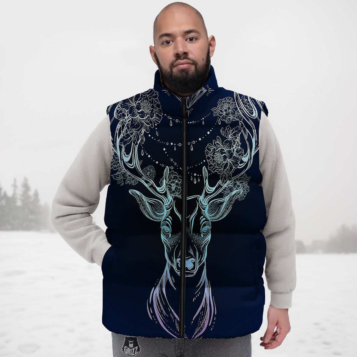 Deer Bohemian Spiritual Print Down Vest