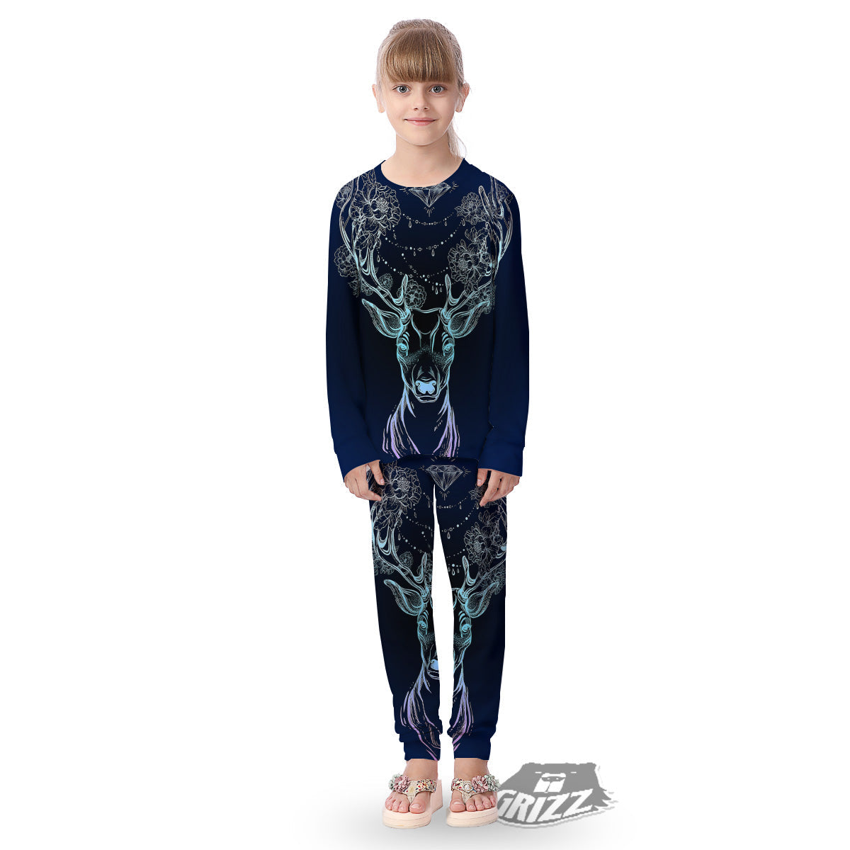 Deer Bohemian Spiritual Print Kid's Pajamas-grizzshop