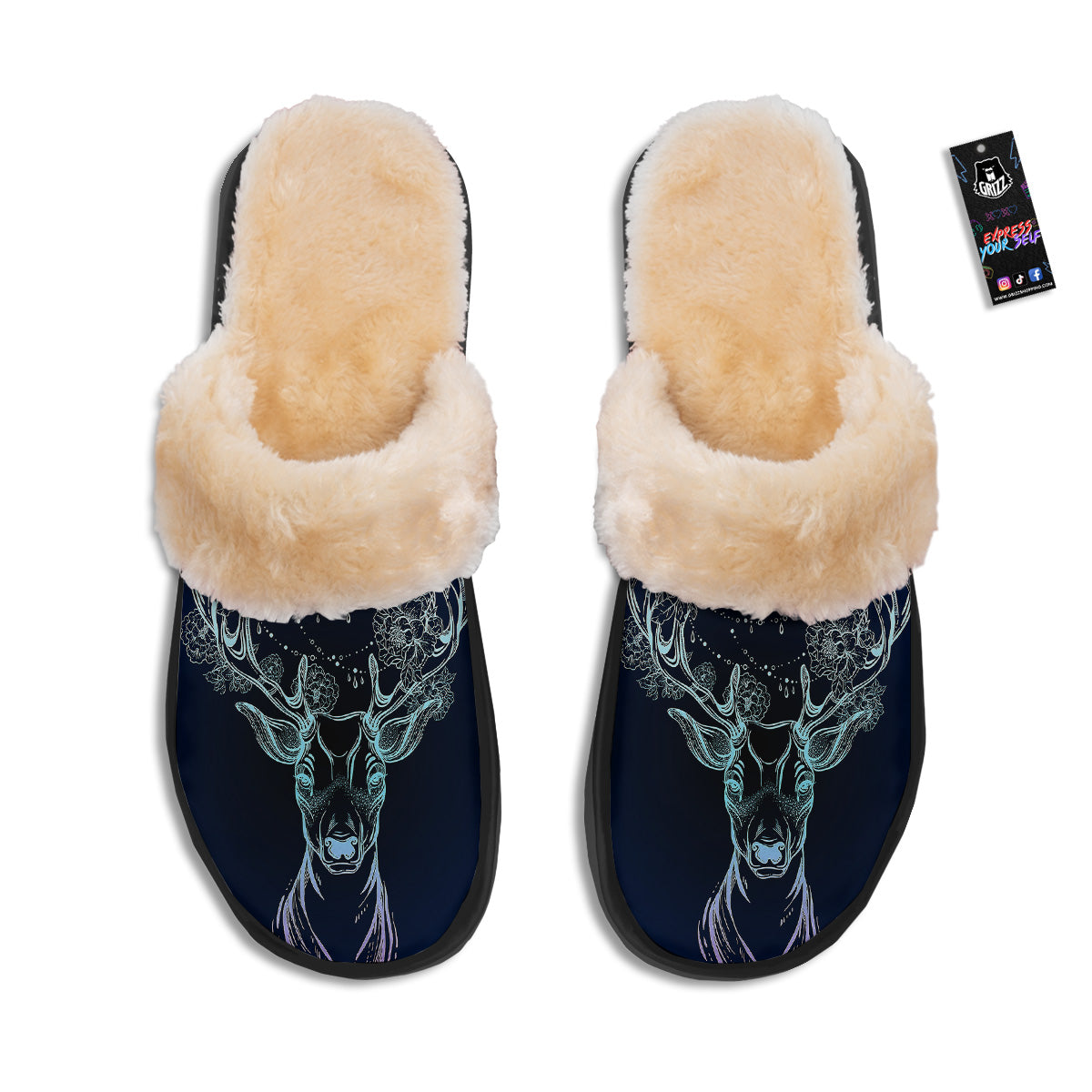 Deer Bohemian Spiritual Print Slippers-grizzshop