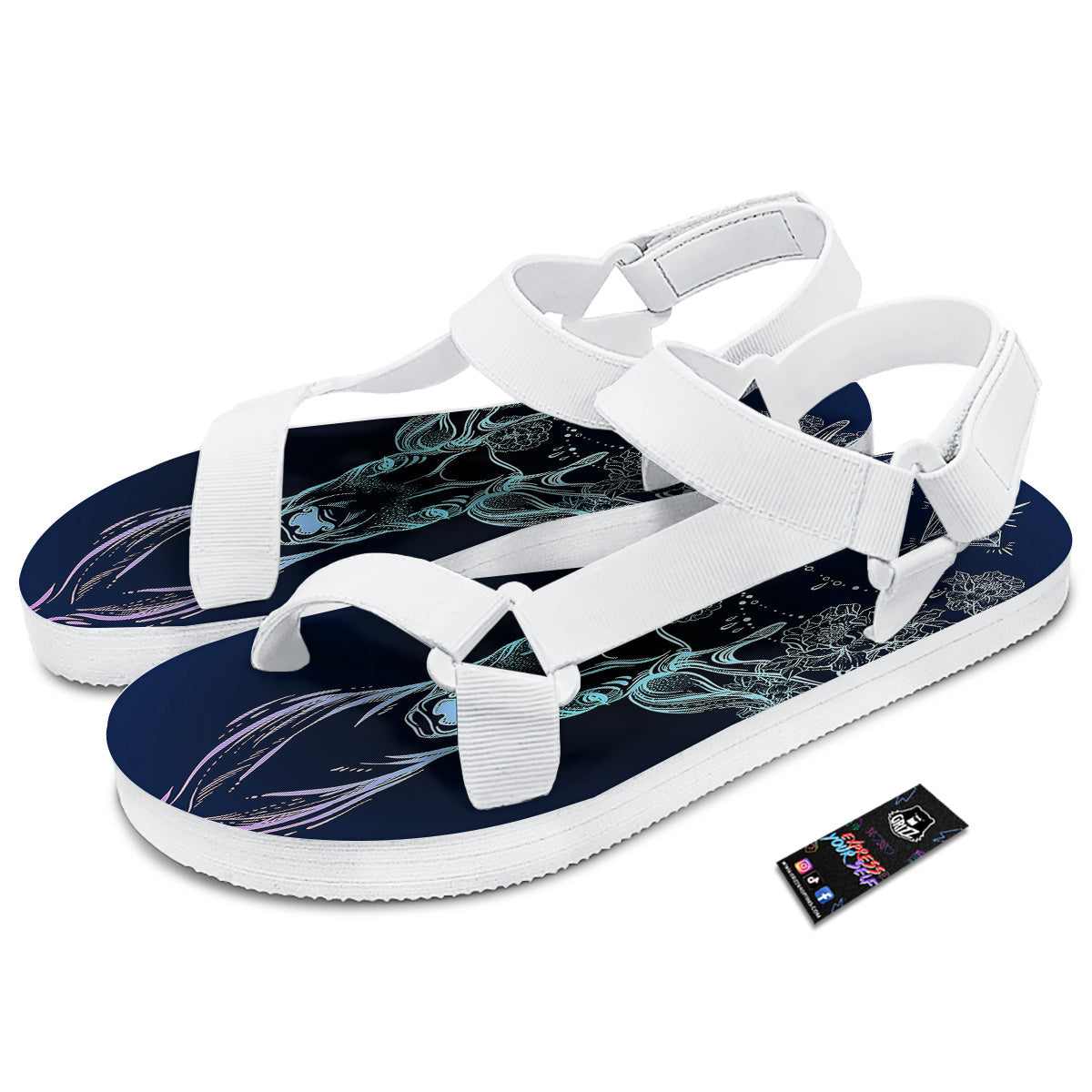 Deer Bohemian Spiritual Print White Open Toe Sandals-grizzshop