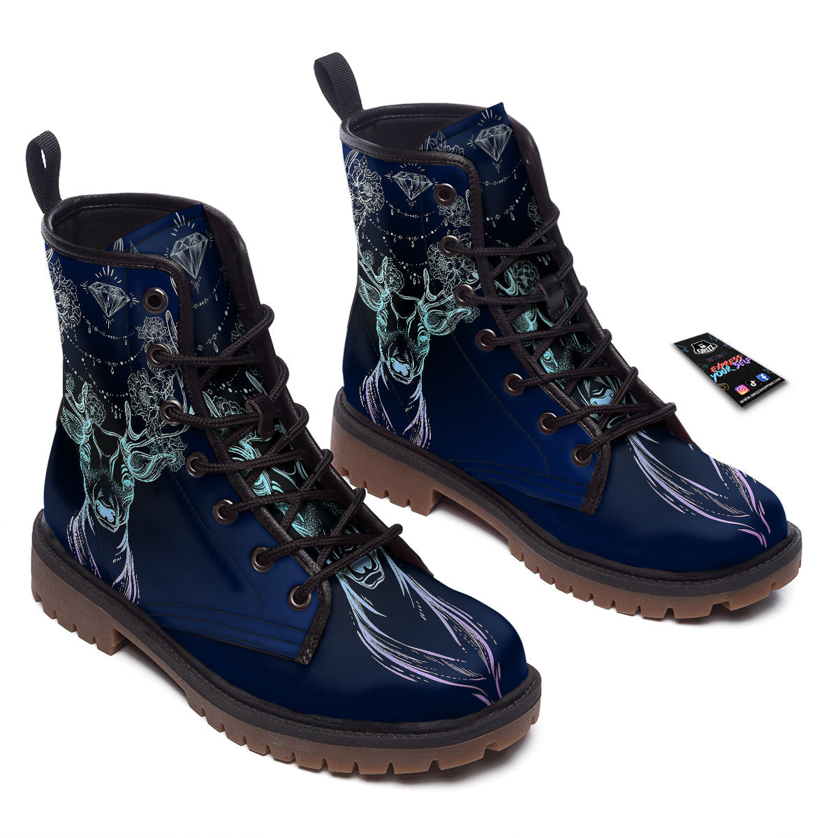 Deer Bohemian Spiritual Print Work Boots-grizzshop