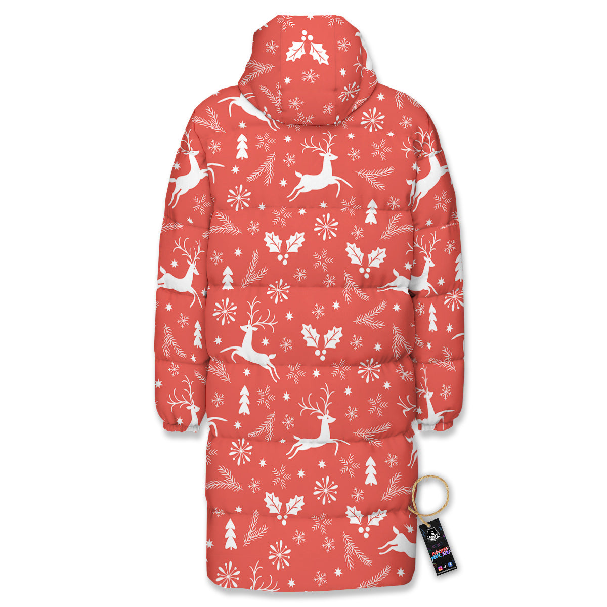 Deer Christmas Print Pattern Long Down Jacket-grizzshop
