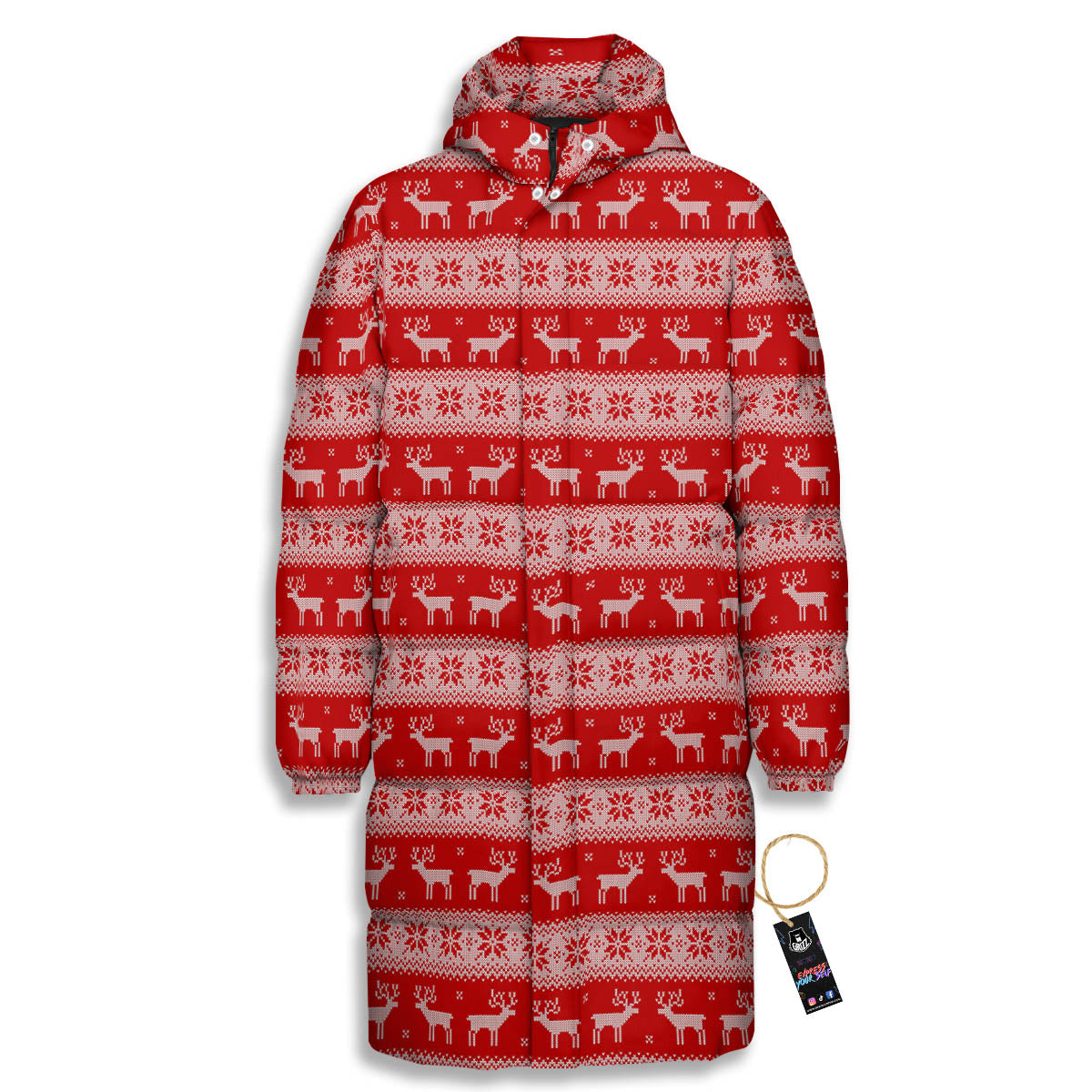 Deer Knitted Christmas Print Pattern Long Down Jacket-grizzshop