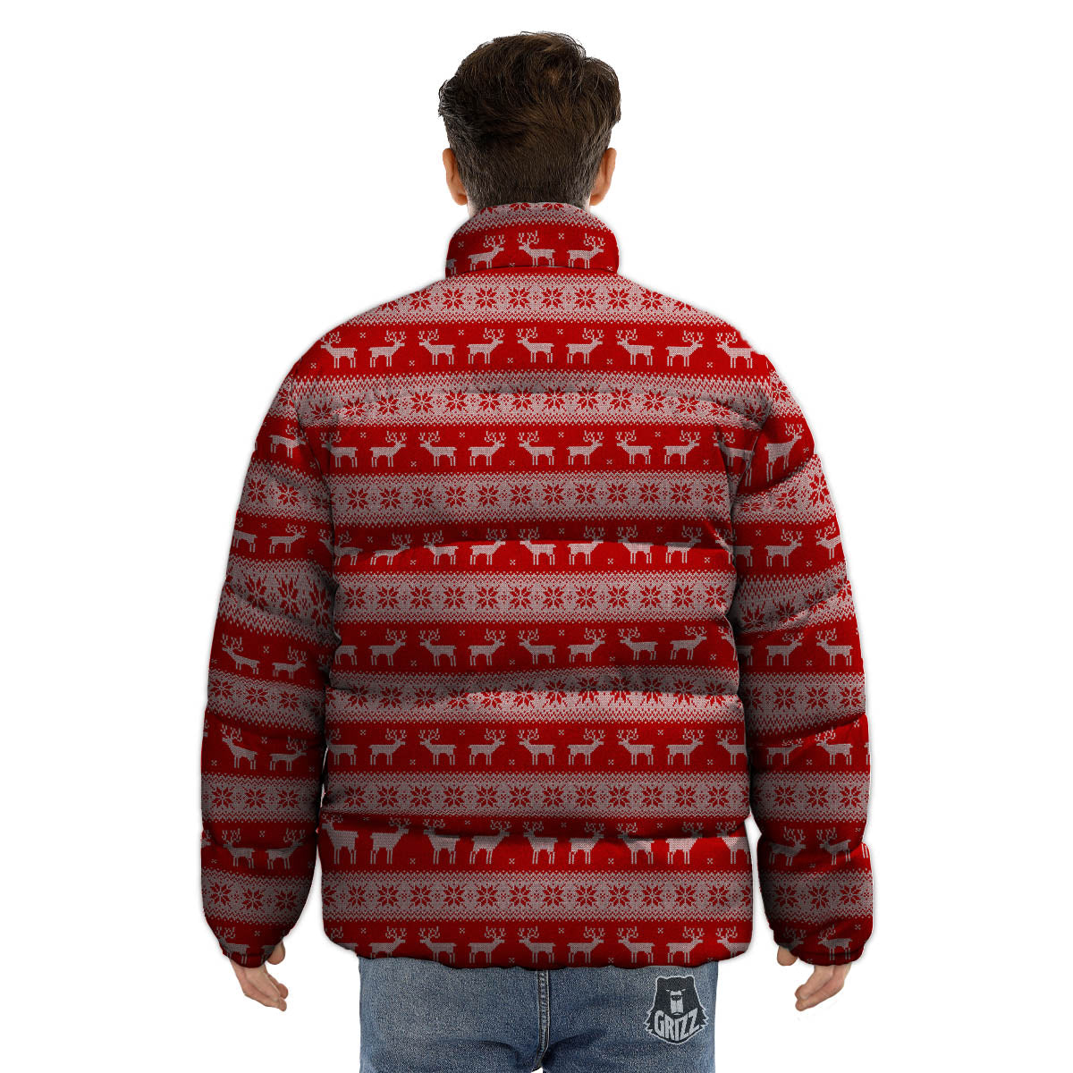 Deer Knitted Christmas Print Pattern Puffer Jacket-grizzshop
