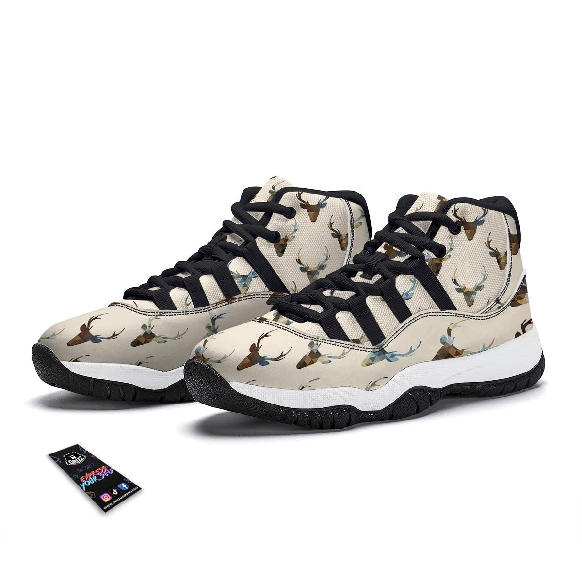 Deer Pattern Print Black Bball Shoes-grizzshop