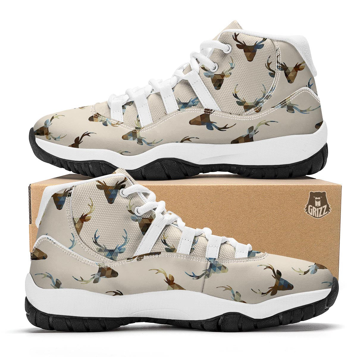 Deer Pattern Print White Bball Shoes-grizzshop