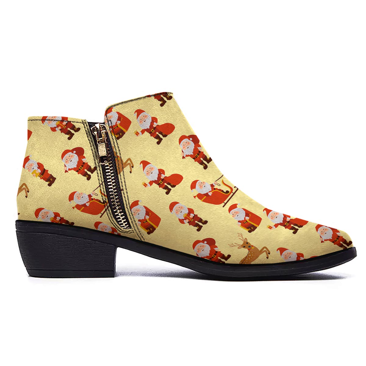Deer Santa Claus Print Pattern Ankle Boots-grizzshop