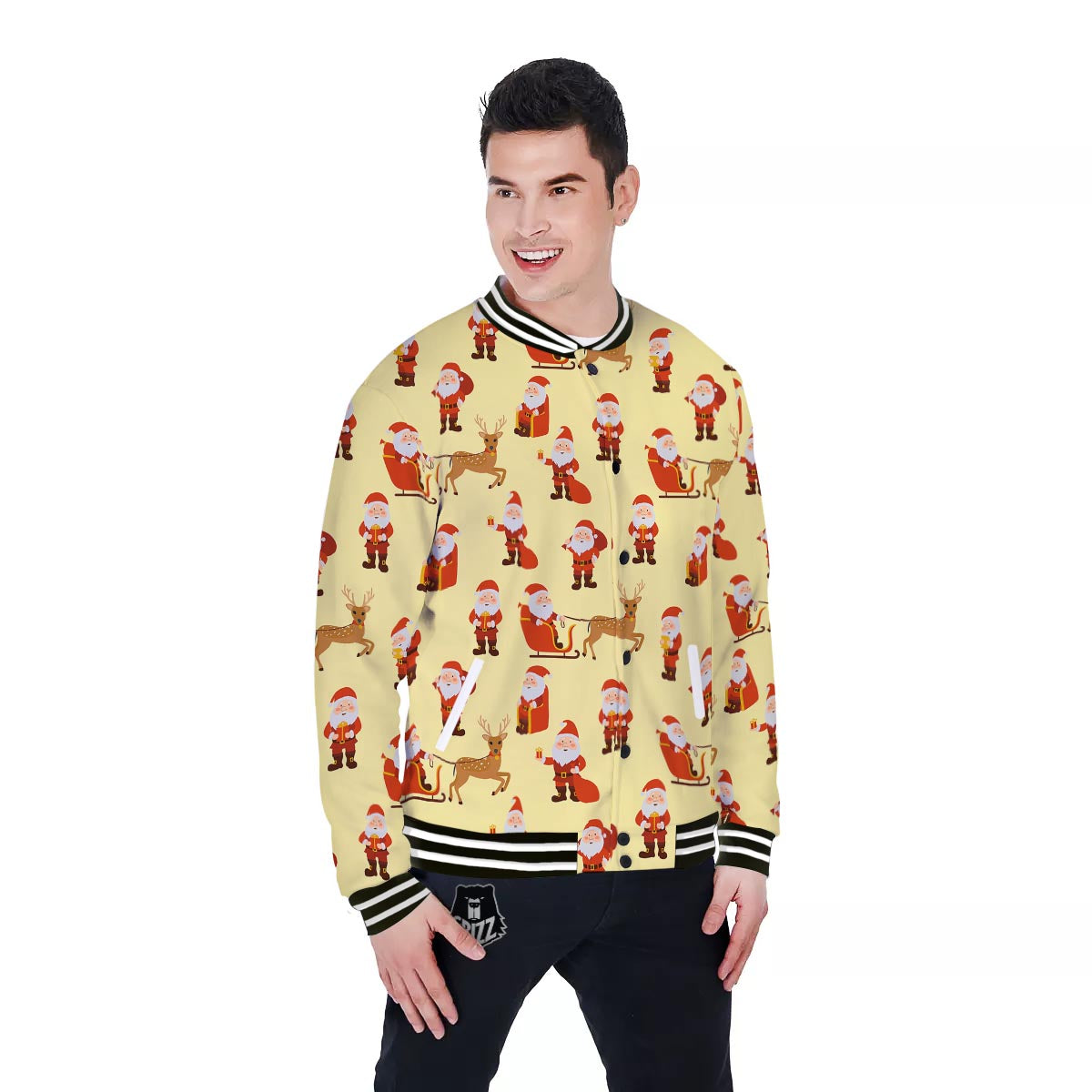 Deer Santa Claus Print Pattern Baseball Jacket-grizzshop