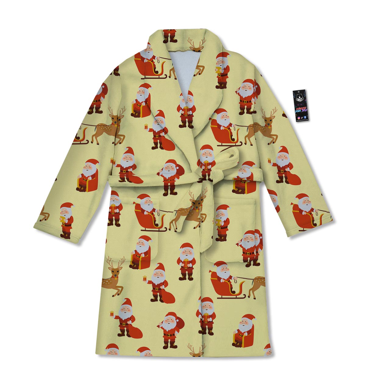 Deer Santa Claus Print Pattern Bathrobe-grizzshop