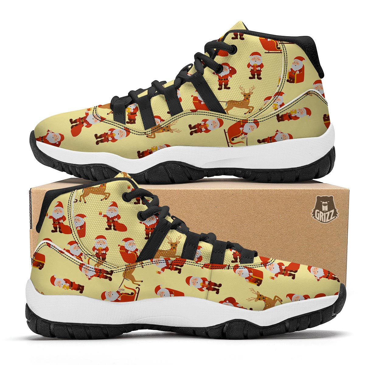 Deer Santa Claus Print Pattern Black Bball Shoes-grizzshop