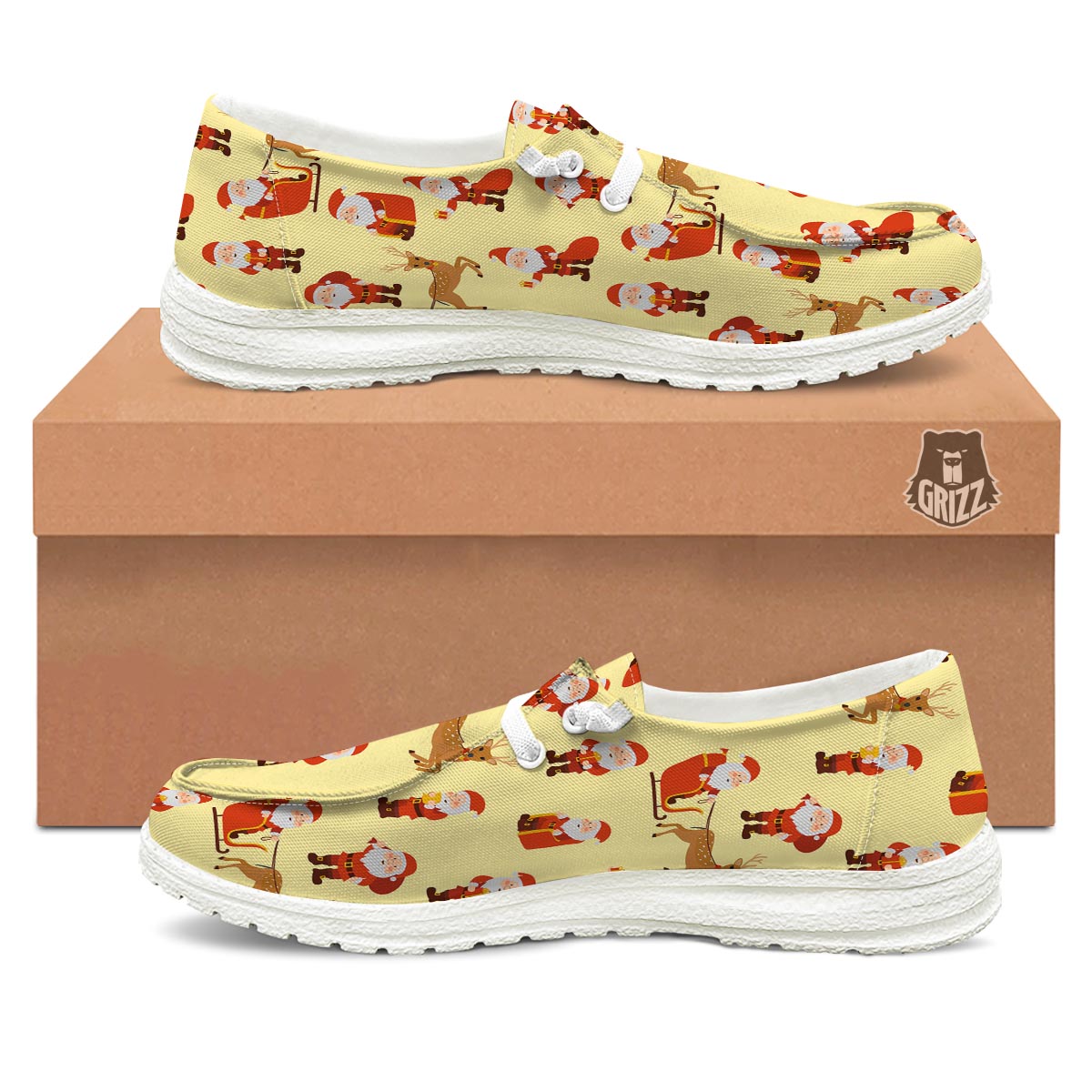 Deer Santa Claus Print Pattern Black Loafers-grizzshop