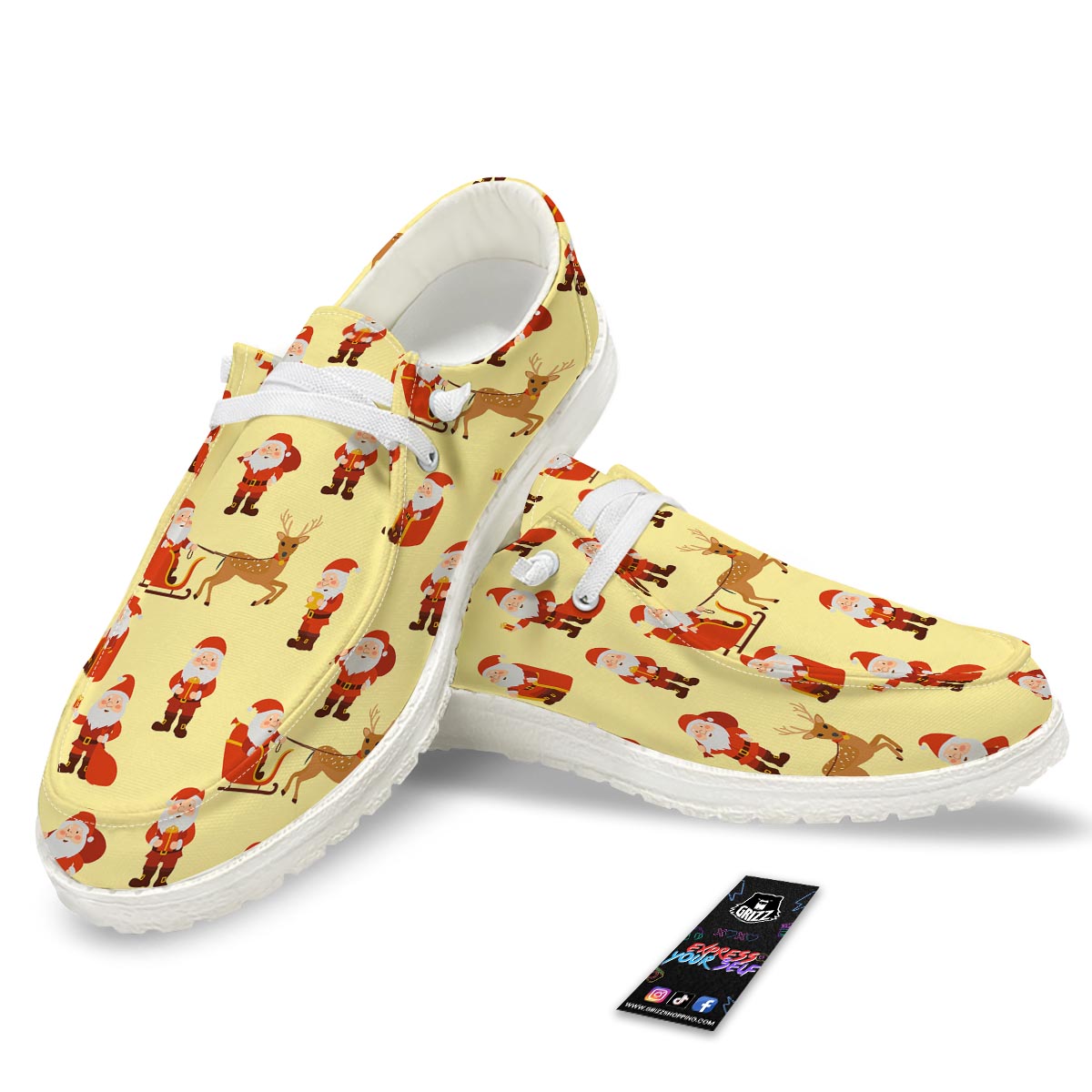Deer Santa Claus Print Pattern Black Loafers-grizzshop