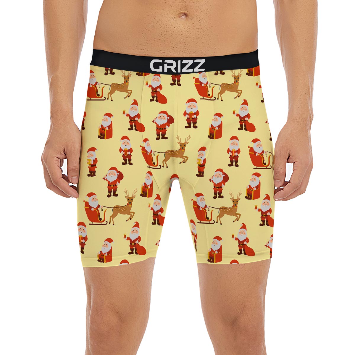 Deer Santa Claus Print Pattern Boxer Briefs-grizzshop