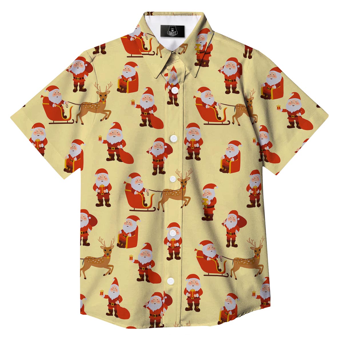 Deer Santa Claus Print Pattern Button Up Shirt-grizzshop